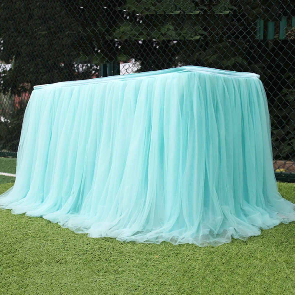 Tulle Table Skirt Elastic Mesh Tulle Tableware Tablecloth For Christmas Holiday Party Table Skirt Wedding Party Decor 100x75cm