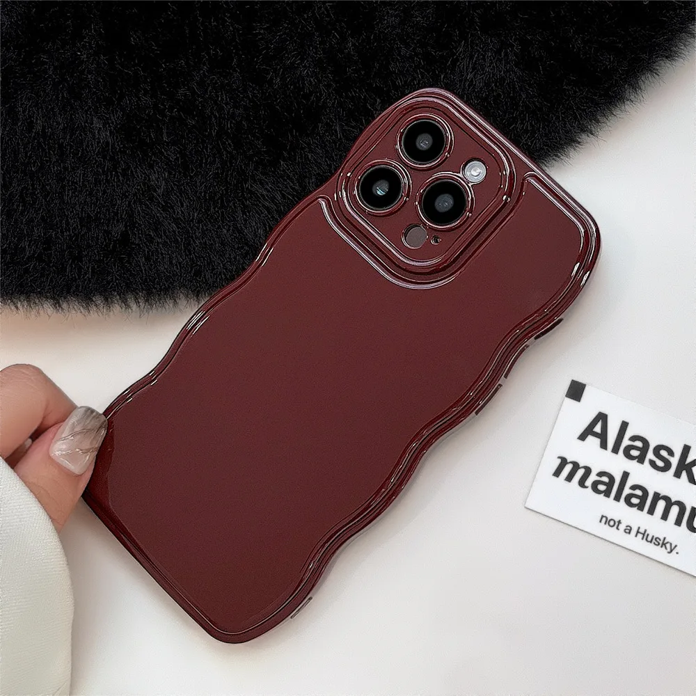 Elegant Wine Red Wavy Edge Phone Case - Soft Silicone Shockproof Protective Cover