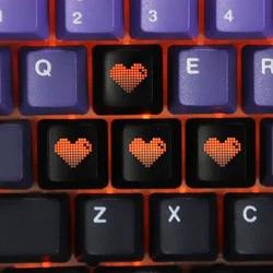 Red Pixel Heart Keycap Set - OEM Profile, ABS Double Shot, (WASD - Black)