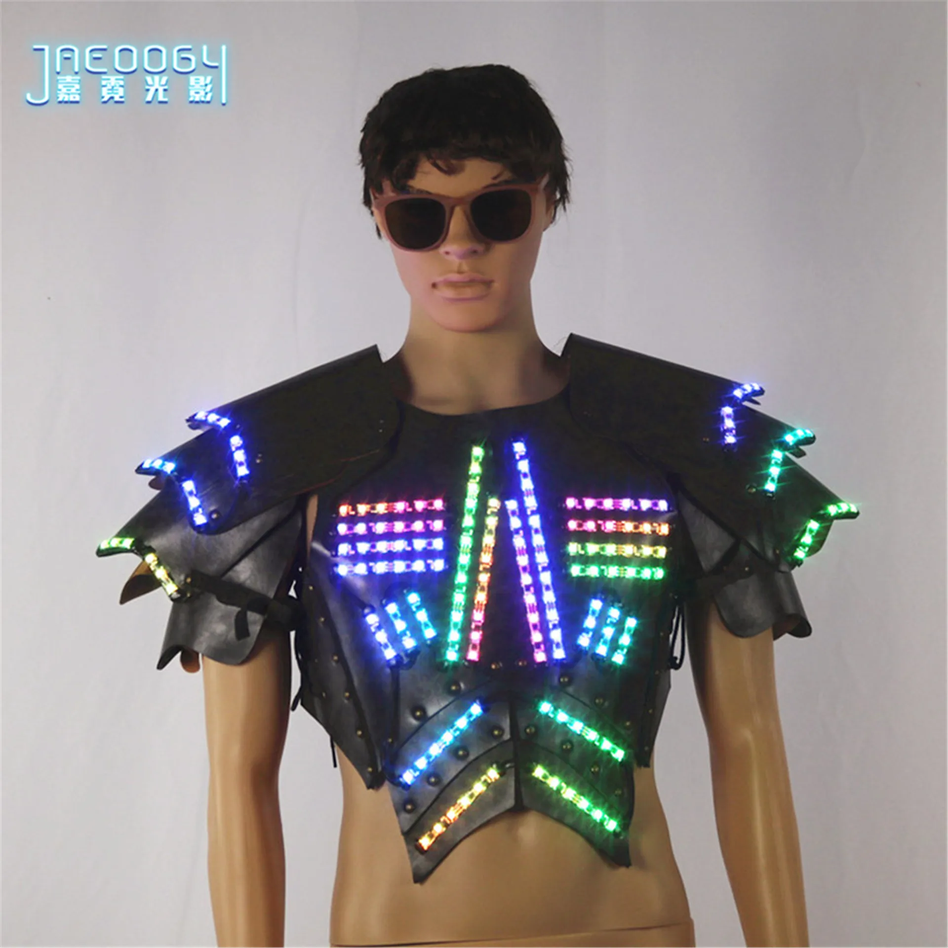 남성용 야광 의상, 야간 쇼 소품, 할로윈 LED 야광 갑옷, 무대 코스프레, 형광 파티 조끼