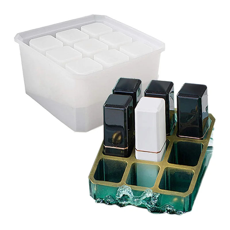 

Square Lipstick Storage Box Epoxy Resin Silicone Mold, 9-Slot Display Case For Makeup Lip Gloss Pigment Jewelry