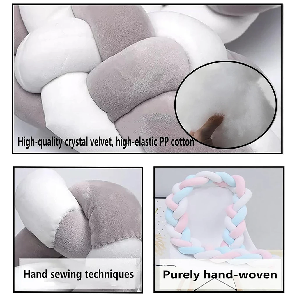 Braided Baby Crib Bumper (1.5M), Soft Knot Pillow Cushion for Crib Protection