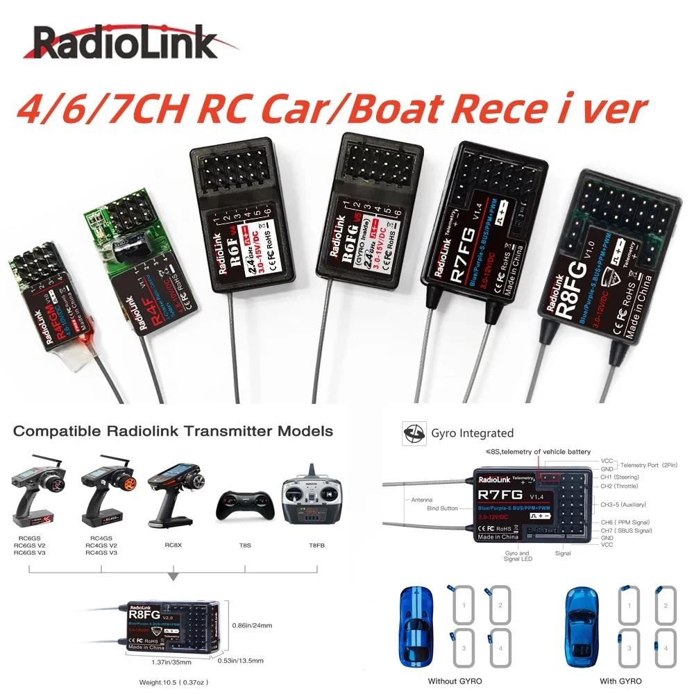 Récepteur gyroscopique 2.4GHz Radiolink R4FGM R6F R6FG R7FG R8FG pour RC