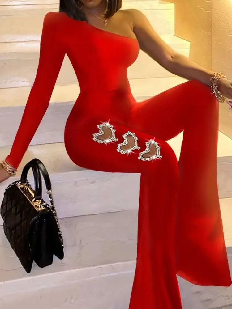 

Женские комбинезоны с вырезами, однотонные модные комбинезоны с длинным рукавом и косым воротником, элегантные женские комбинезоны с открытыми плечами на весну и лето