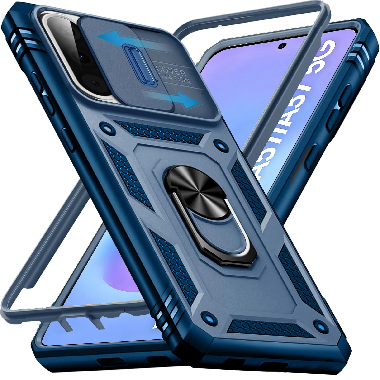 360 Full Armor Sliding Camera Cover with Support Ring and TPU Case