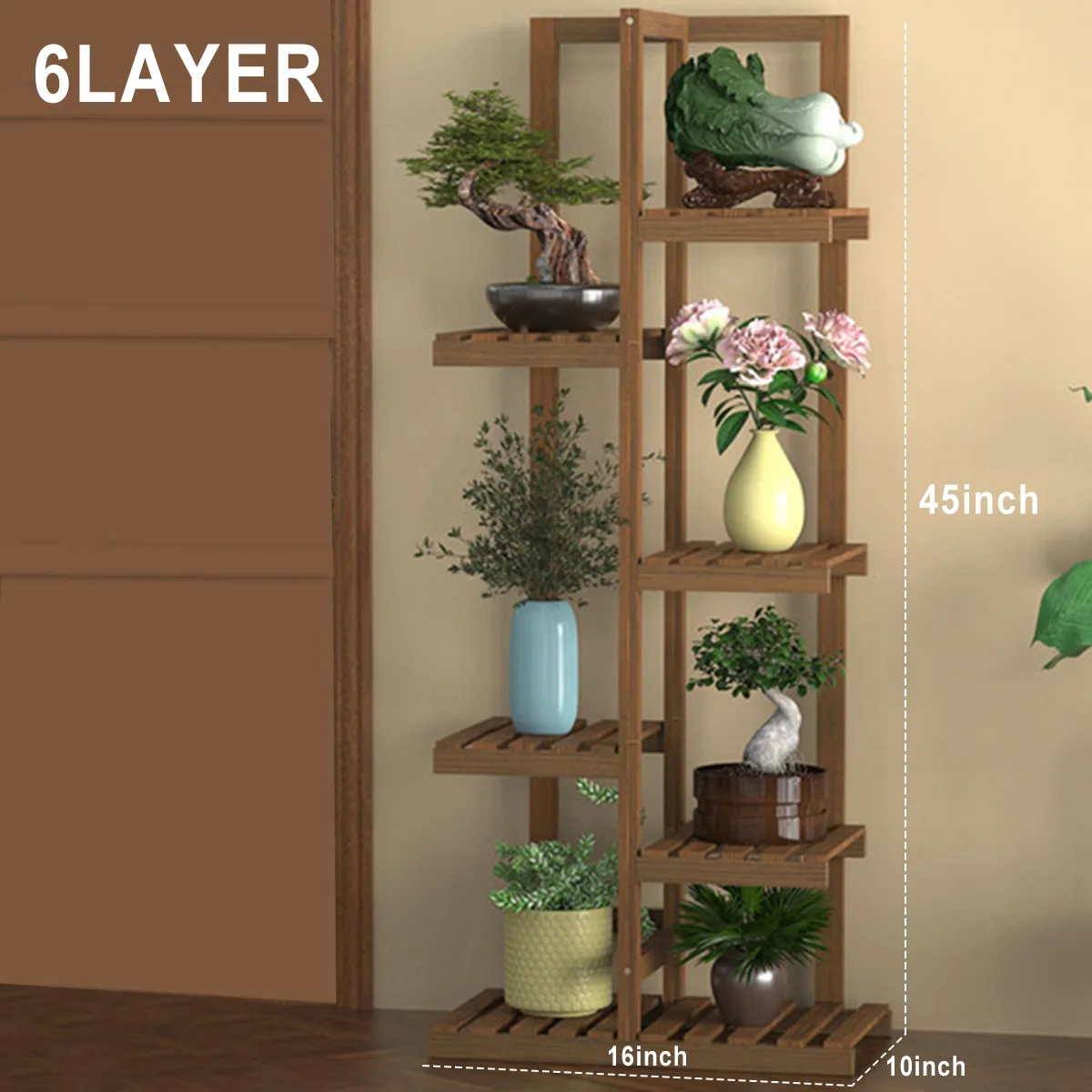 5/ 6Layers Wood Flower Stand Pots Tray Plant Shelves Planter Display Rack Storage Holder Shelf Home Balcony Garden Decoration