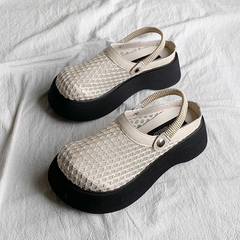 

Сандалии женские на платформе, босоножки с круглым носком, без застежки, с вырезами, на спине, летняя обувь