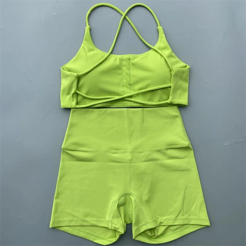 Solid Color Gym Bike Yoga Set Short Leg Cross Sport Bra Workout Outfit Athletic Women Gym Suit Comprehensive Training Tracksuit