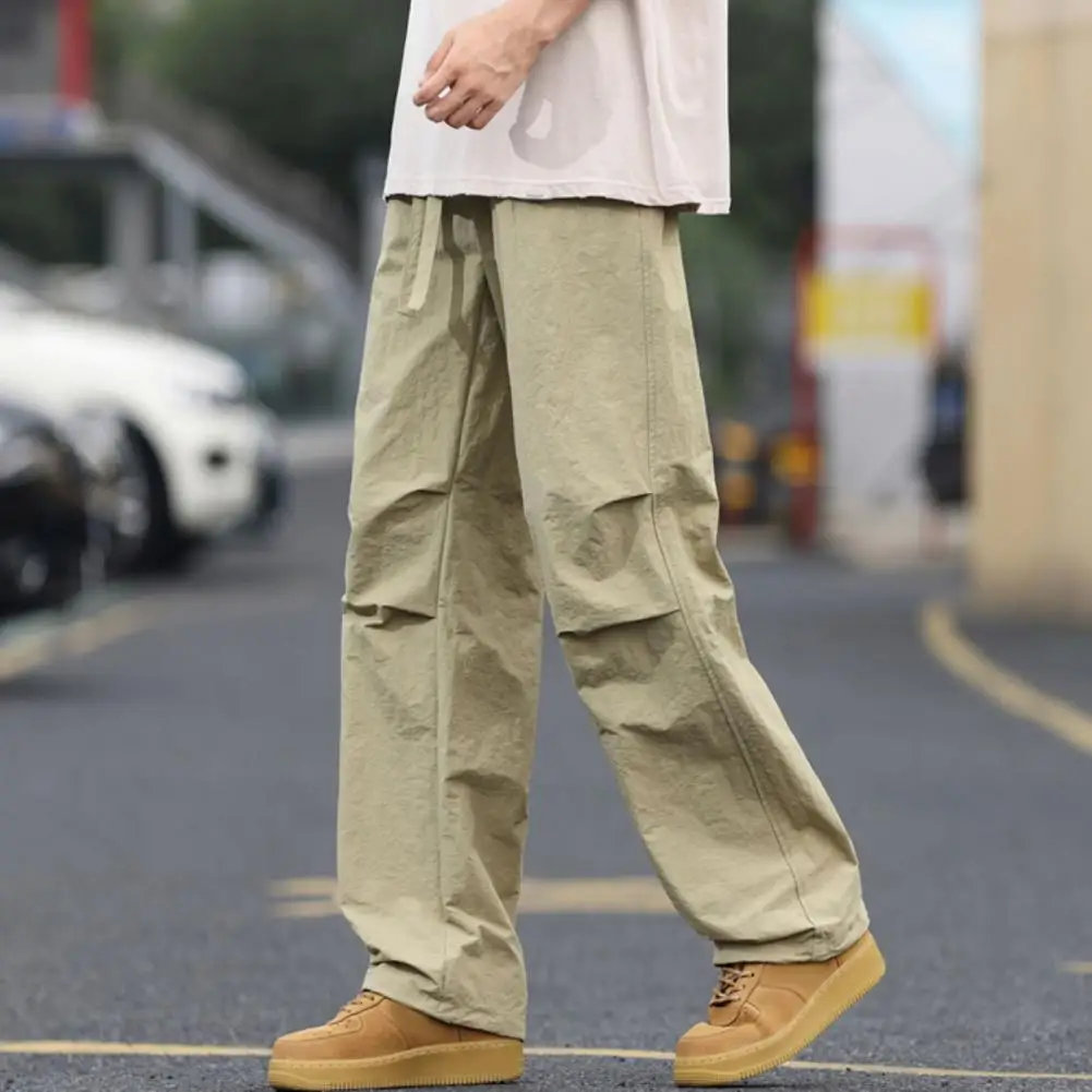 

Comfortable Men Sweatpants Casual Solid Color Pants Men's Drawstring Cargo Pants with Elastic Waist Multiple Pockets for Daily