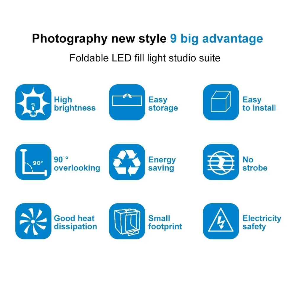 Description Picture 5 of itemPULUZ 80cm Photo Studio Lightbox,80W CIR95 Photography Light Box Kit,Photo Softbox Studio Shooting Tent Box Kit 3 Color Backdrop