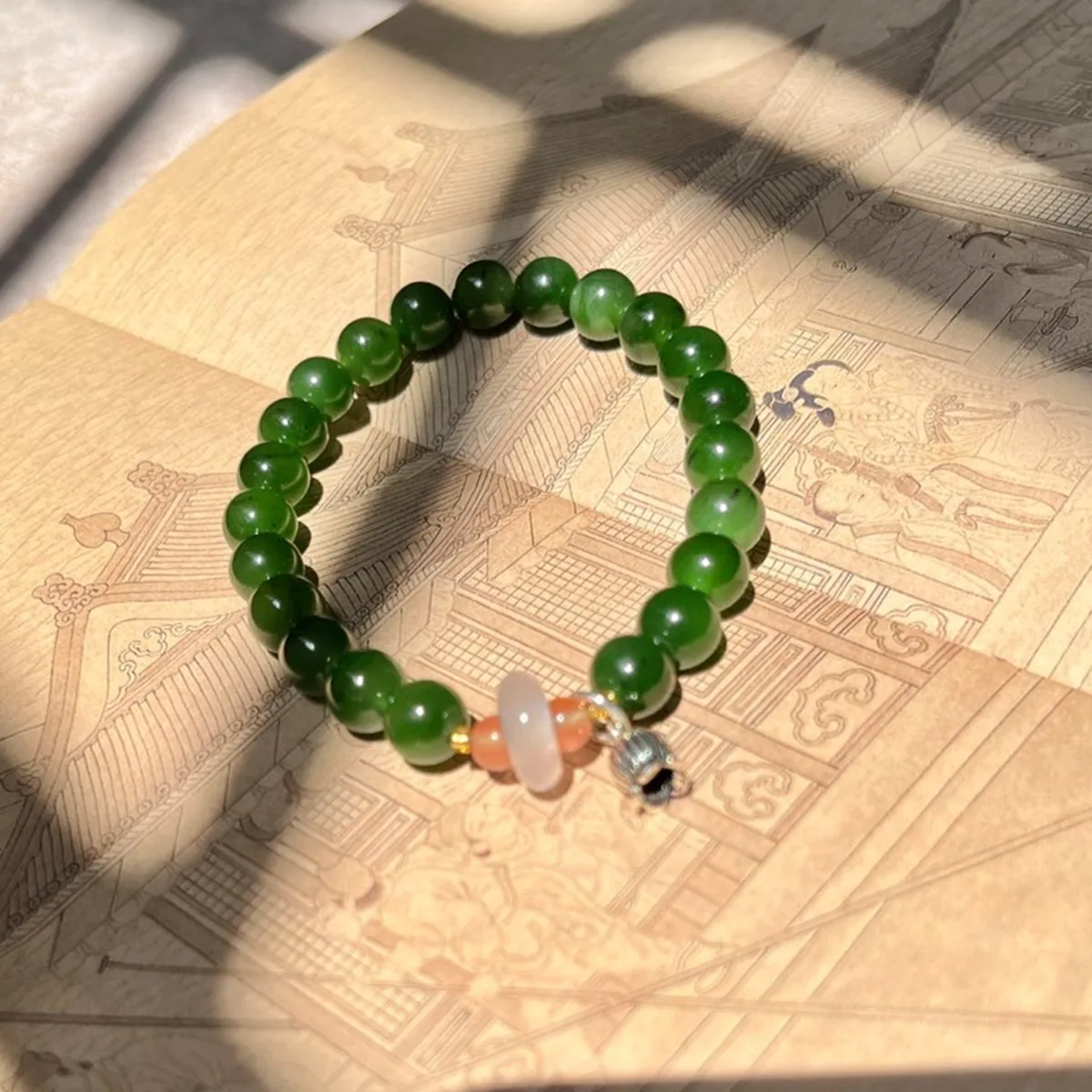Grüne Perlen Natürliche Hetian Jade Armband Charms Weibliche Geschenk 8MM Größe Perlen Hand String Für Frauen Weibliche – Detail 5
