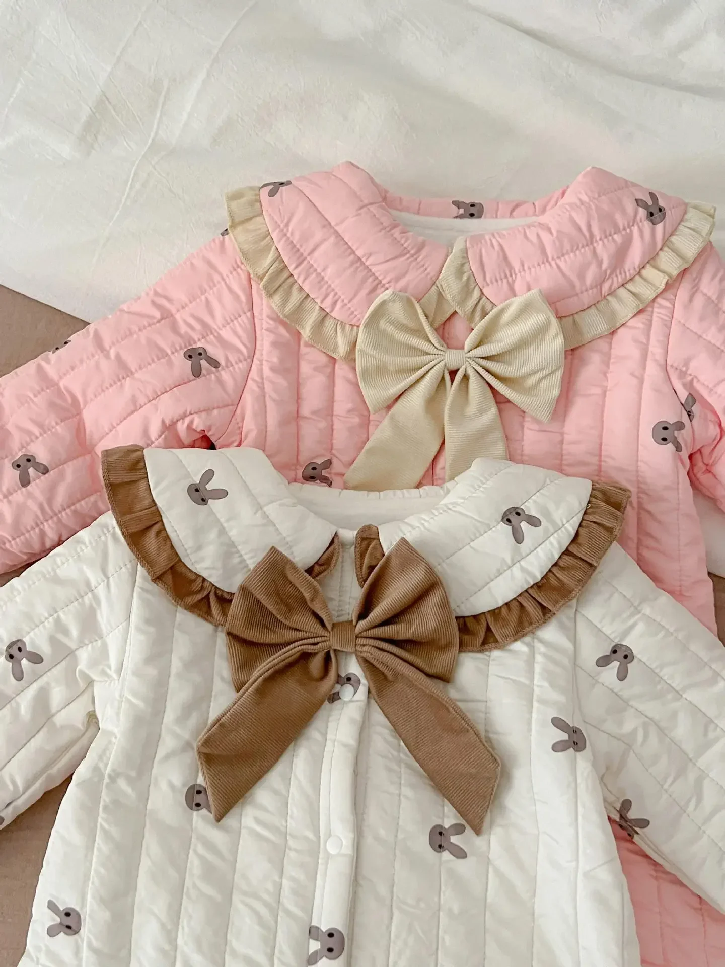 Winter Newborn Infant Baby Girls COTTON Bow Thick Flounce Romper Kids Rabbit Onepiece Fashion Baby clothing
