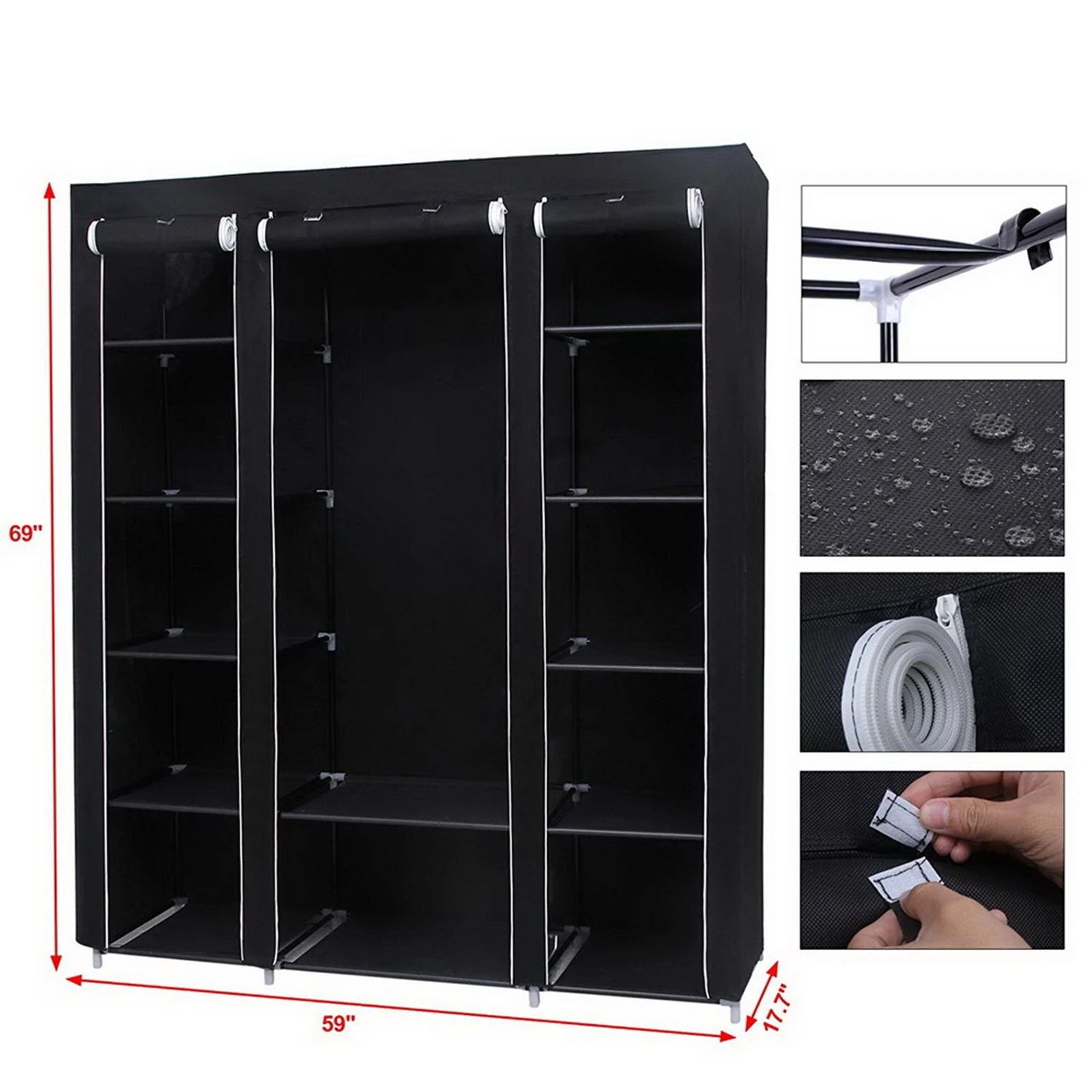 69" Portable Clothes Closet Wardrobe Storage Organizer with Non-Woven Fabric Quick and Easy to Assemble Extra Strong 2
