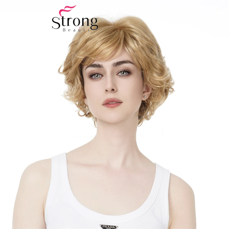 StrongBeauty, короткие вьющиеся волосы, блонд, многослойный синтетический парик для женщин
