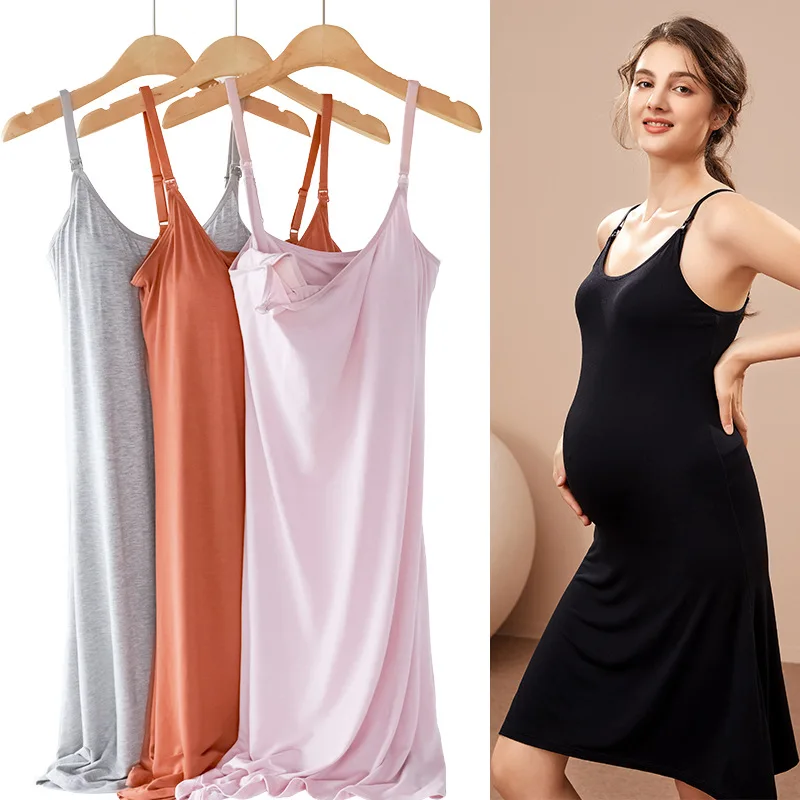 2023 New Sexy Pregnancy Mother Breastfeeding Nightgown Elegant Maternity Nursing Dress Summer Sleeveelss Viscose Nightdress