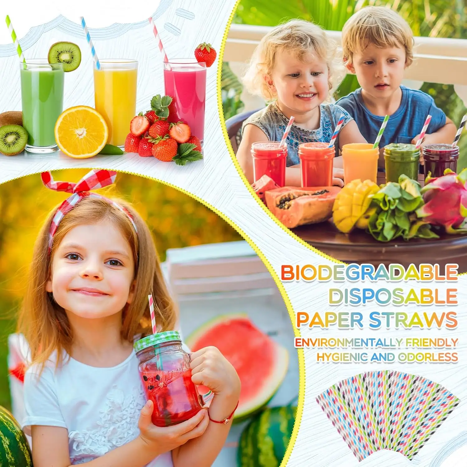 Bulk Colored Paper Straws – 7.87" disposable striped straws for juice, milkshakes, cock... - SKU DPS22331 - UGI Packaging