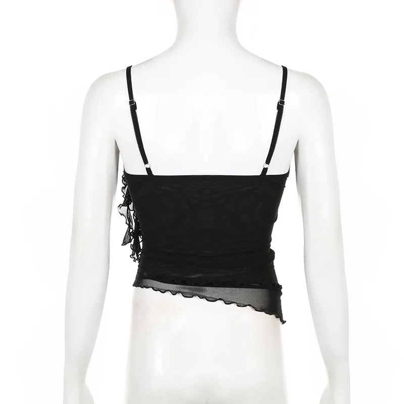 Top de tirantes con volantes de flores para mujer, elegante y sexy, a la moda, sin mangas, con dobladillo estético, camisetas de tirantes, conjuntos de verano para la calle