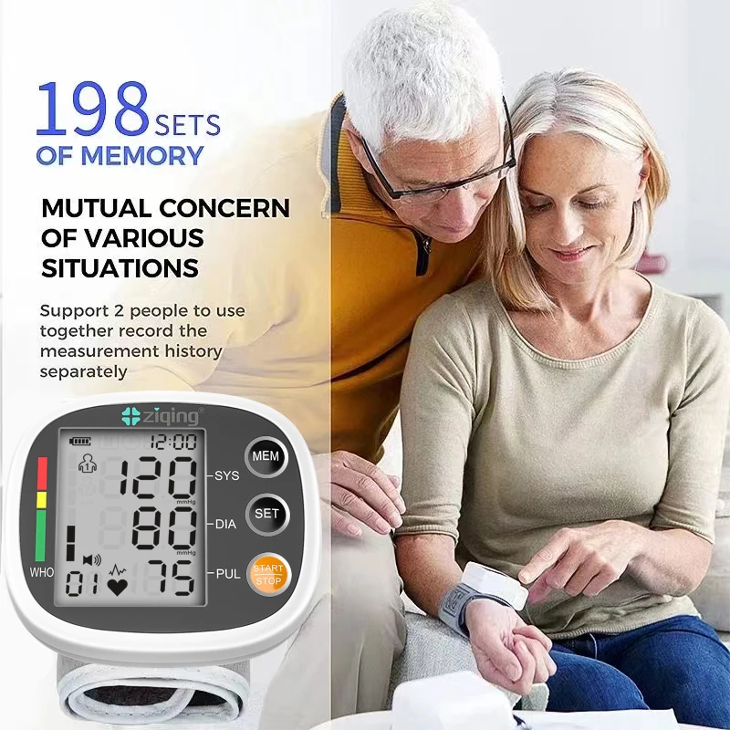 ziqing Rechargeable Wrist Blood Pressure Monitor Automatic Tonometer Meter LCD Screen Portable Health Care Sphygmomanometer