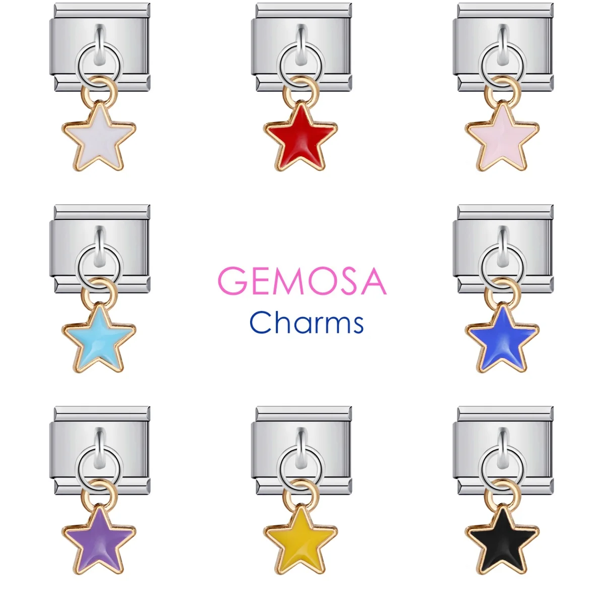 Gemosa Frauen Männer Mode bunte Glasur Stern Anhänger Charm Links passen 9mm Armband Edelstahl machen DIY Schmuck