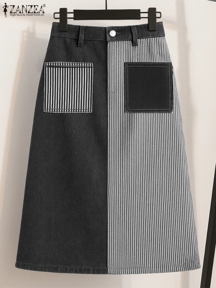 Polyester Striped Maxi Skirt for Women Casual Work