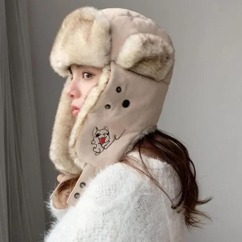 

Female Thick Hat Cap Hat Earflap Mask Ladies Ski Snow Warm Women Hat Bomber Ushanka Women Fur Russian Winter Hat Trapper