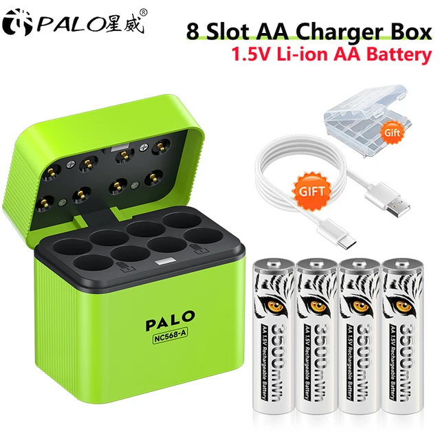 PALO 1.5V AA Li-ion Rechargeable Battery 3500mWh Lithium 2A Batteries With 1.5V AA AAA Li-ion Battery Intelligent Charger Box 1