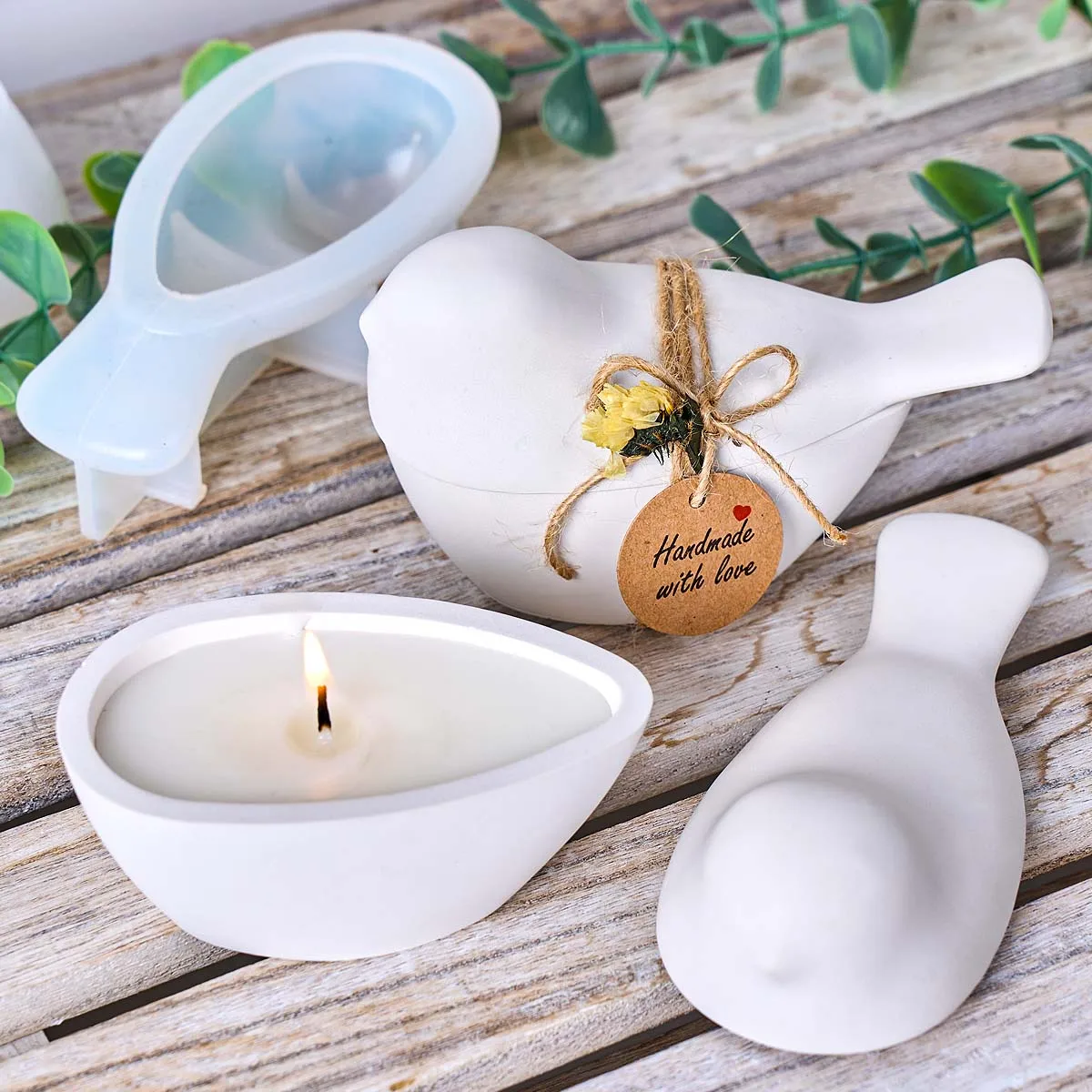 새 모양 보관 상자 뚜껑이 있는 실리콘 몰드 DIY 석고 수지 캔들 항아리 화분 공예 주조 몰드 홈 데코 용품