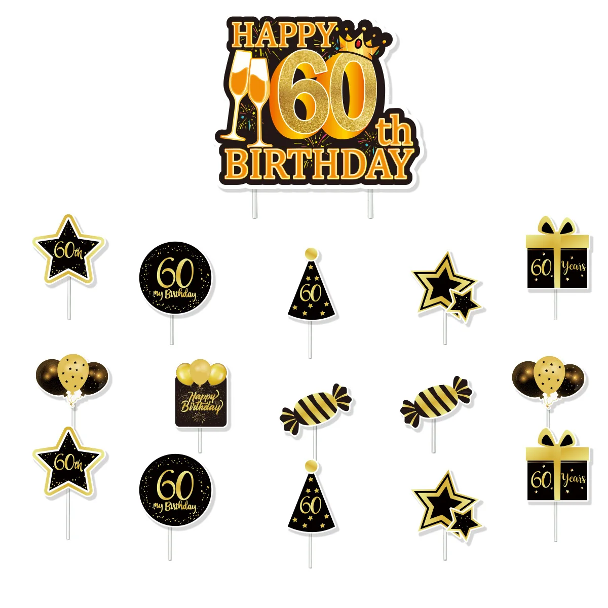 Happy16th Décoration De Gâteau 16 Ans Pour Jeune Fille Et Garçon - Noir