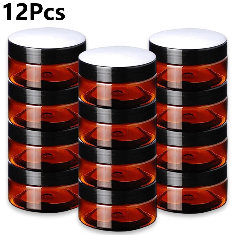 

12Pcs 100g Amber Plastic Jars With Black Lids Empty Shampoo Lotion Pots Refillable Face Cream Cosmetic Containers For Travel