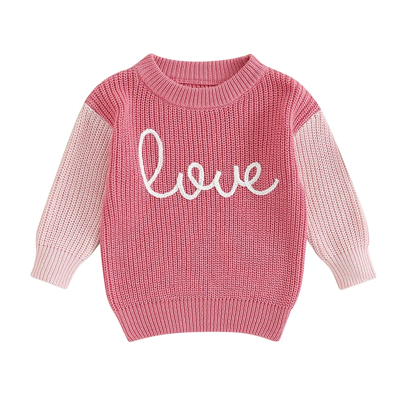 Baby Girls Knitted Sweater Casual Letter Embroidery Warm Long Sleeve Pullover Infant Knitwear for Toddler