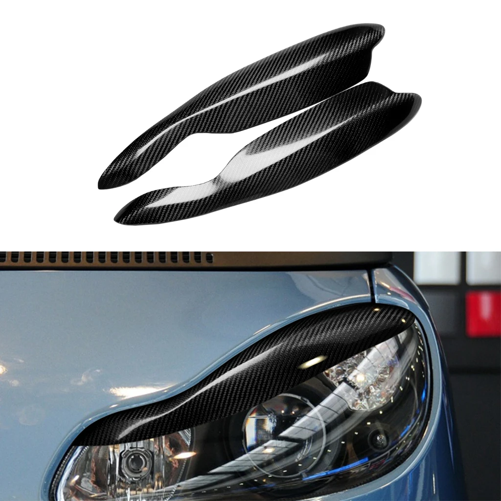

1pair Real Carbon Fiber Car Headlights Eyebrow Eyelids Trim Cover for Mercedes-Benz Smart Fortwo W451 2007-2014 Car Accessories