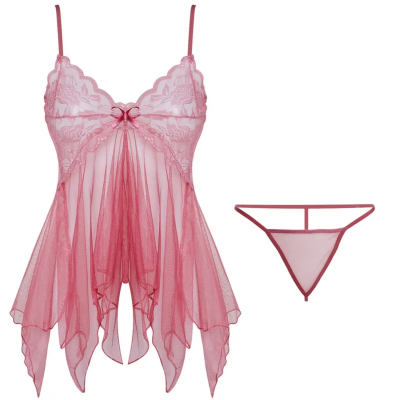 Lace Sexy See-Through Sleepwear Sets Woman Dress Front Split Female Nightgown Seductive Pajama women nightgowns women nightdresses women pajamas sleeping dress women lingerie set women lingerie