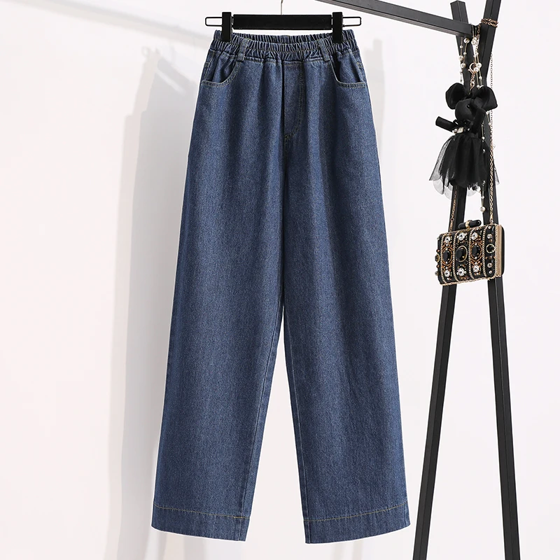 Jeans Grande Taille 2026 Printemps Automne Taille Haute Coupe Droite Pantalon Ample Décontracté Femme avec Poches