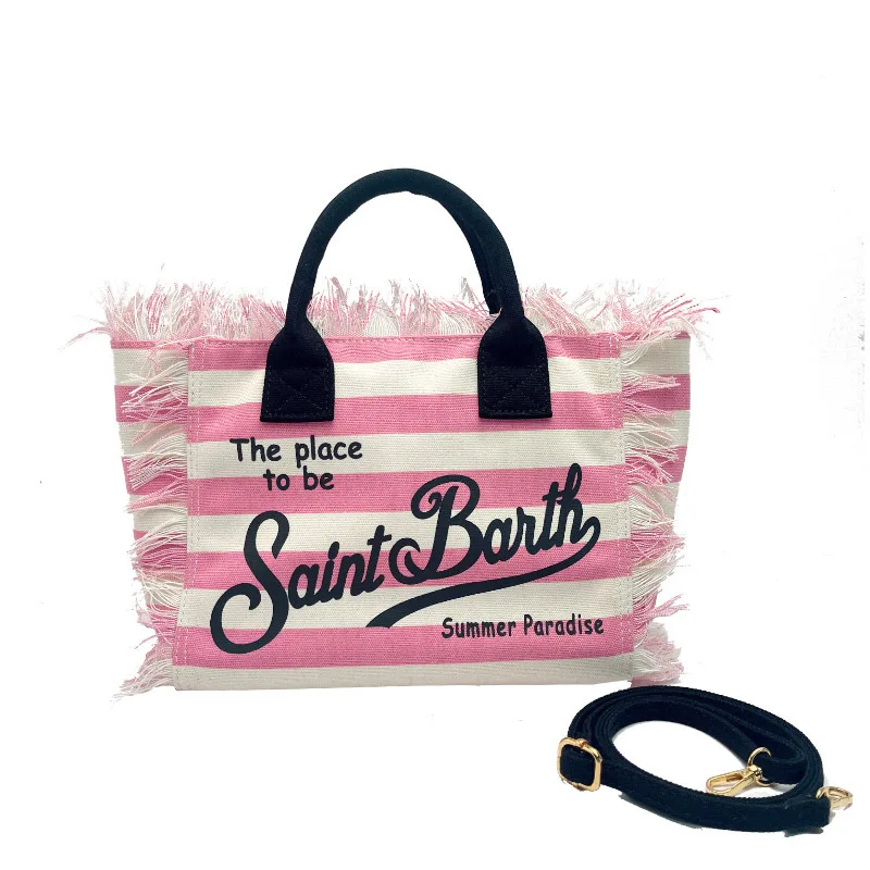 thumbnail image 1 of Nuevo bolso de mano de lona con diseño de borlas para mujer, modelo pequeño, bolso de hombro de verano con cremallera a juego de colores para mujer, 1 of 4