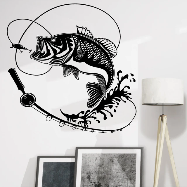 Fishing Rod Hook Sign Fisherman Gift Fisher Vinyl Decals Home Car Windows  Boat Decor Stickers Removable, Waterproof Mural Z500