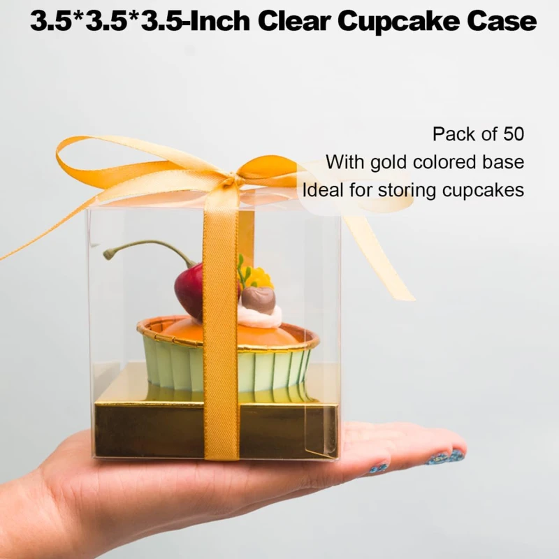 12Pcs PET Square Transparent Cupcake and Cake Boxes with Decorative Ribbons, Clear Plas... - SKU STCB1745 - UGI Packaging
