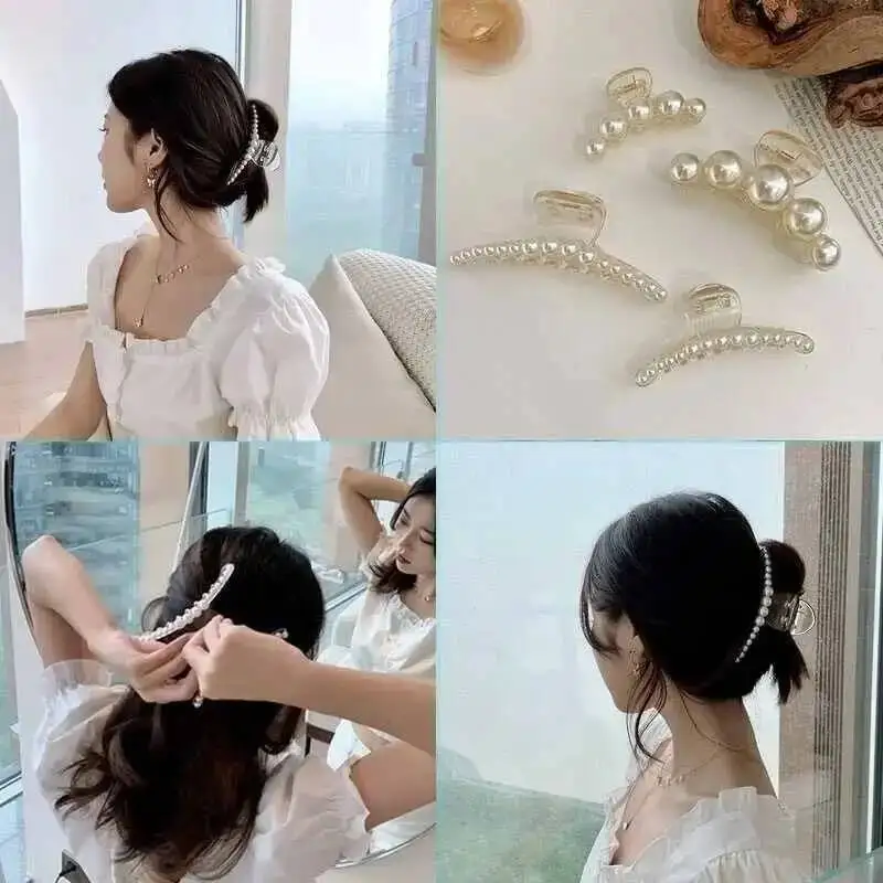 2020 perle Acryl Haar Klaue Elegante Transparente Haar Krabben Clips Für Frauen Einfache Hohl Geometrische Bad Clamp Haar Zubehör – Detail 8