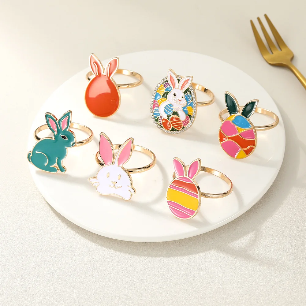 Easter Napkin Rings Enamel Egg Bunny Carrot Napkin Holder Ring For Table Holiday Party Serviette Buckles Dinner Decoration