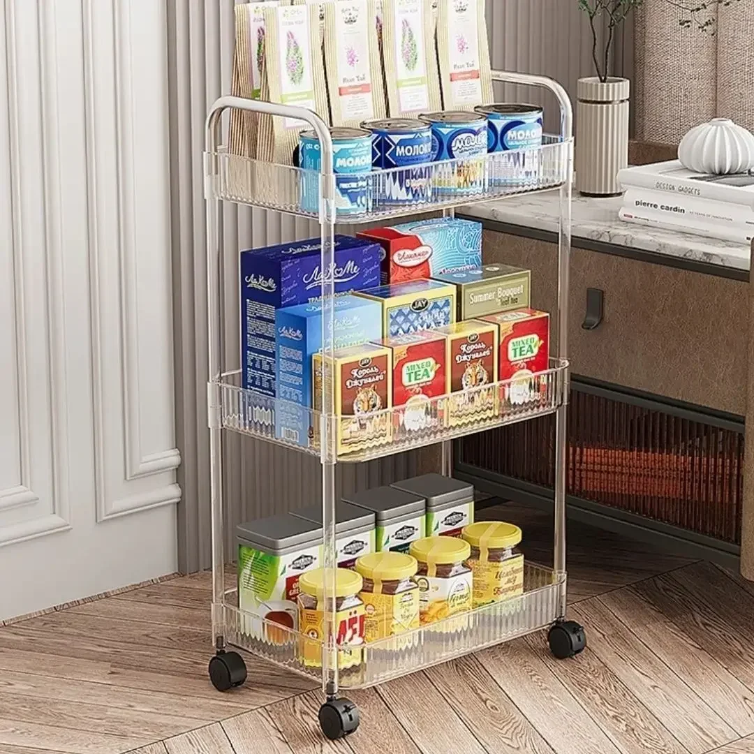 New acrylic transparent trolley with wheels, bathroom, bathroom, shelf, living room, Nordic style floor storage rack 2