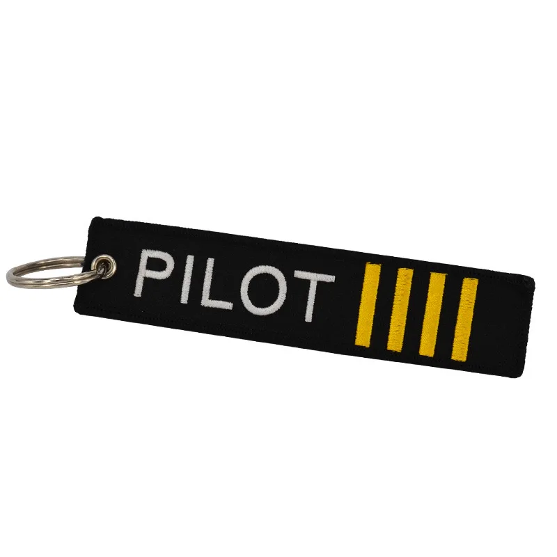Aviation Gift Double-sided Embroidery Pilot Epaulettes 3 Bars Pendant Key Chain Keychain Rectangle Keyring Wholesale