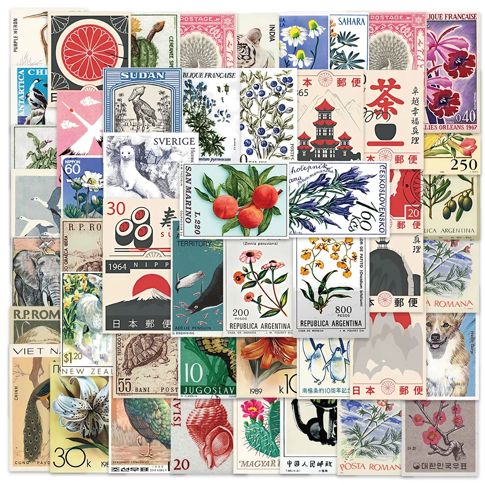 

50PCS Vintage Stamps Stickers Retro Style DIY Graffiti Decals For Laptop Luggage Water Cup Fridge Notebook Waterproof Stickers