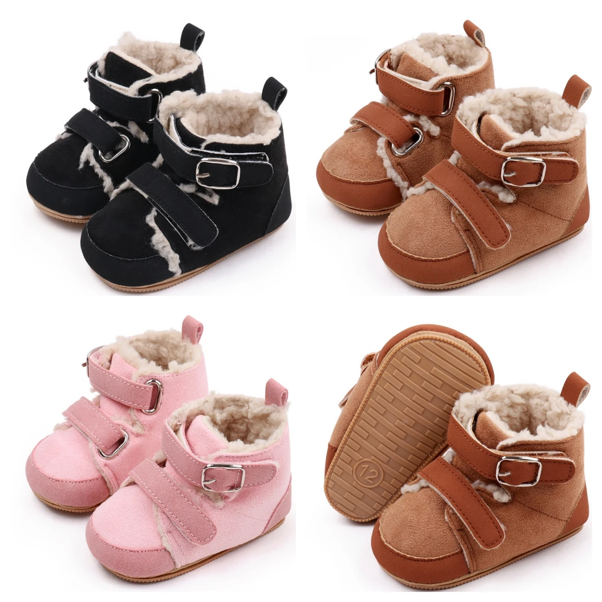 

Toddler Newborn Baby Unisex Shoes Girls Boys Winter Warm Boots Plush Pom Snow Shoes Rubber Sole Walking Shoes for Infant 0-18M