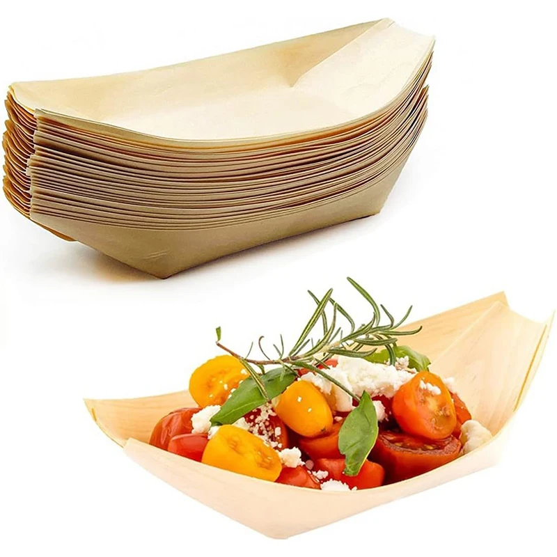 Disposable Containers 50Pcs Disposable Wooden Sushi Plate