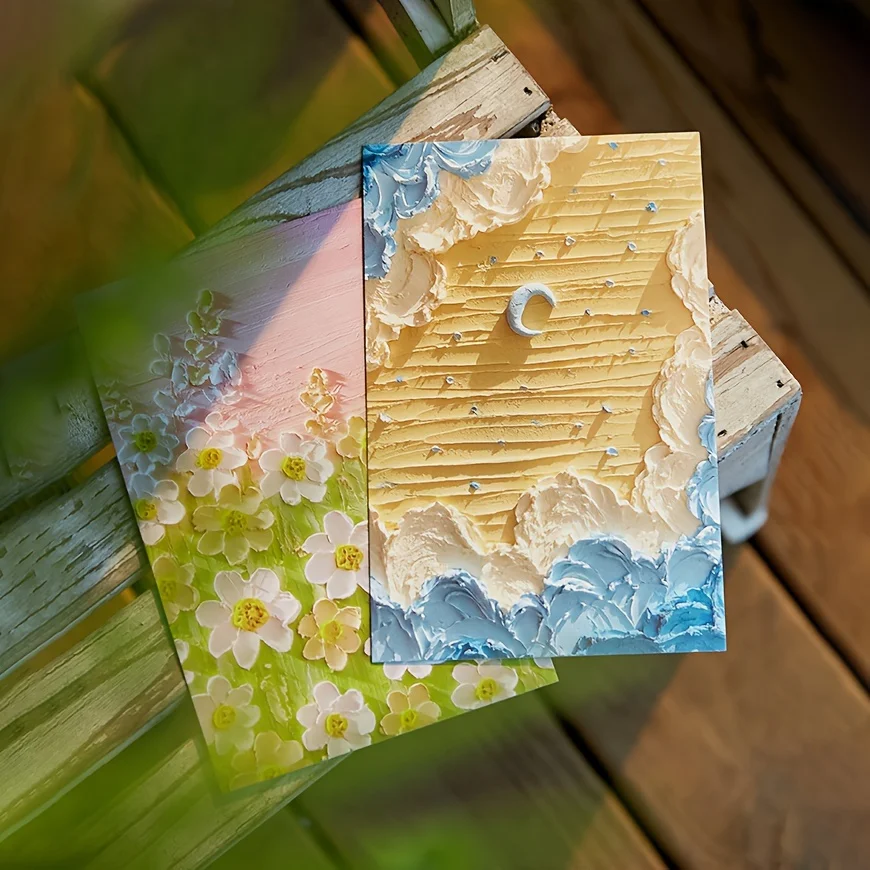 Neue 30-Ölgemälde-Postkarten, Kunst-Grußkarten, geschichtete Kunst-Grußkarten, Flower and Grass Mountain Butterfly Moon – Detail 17