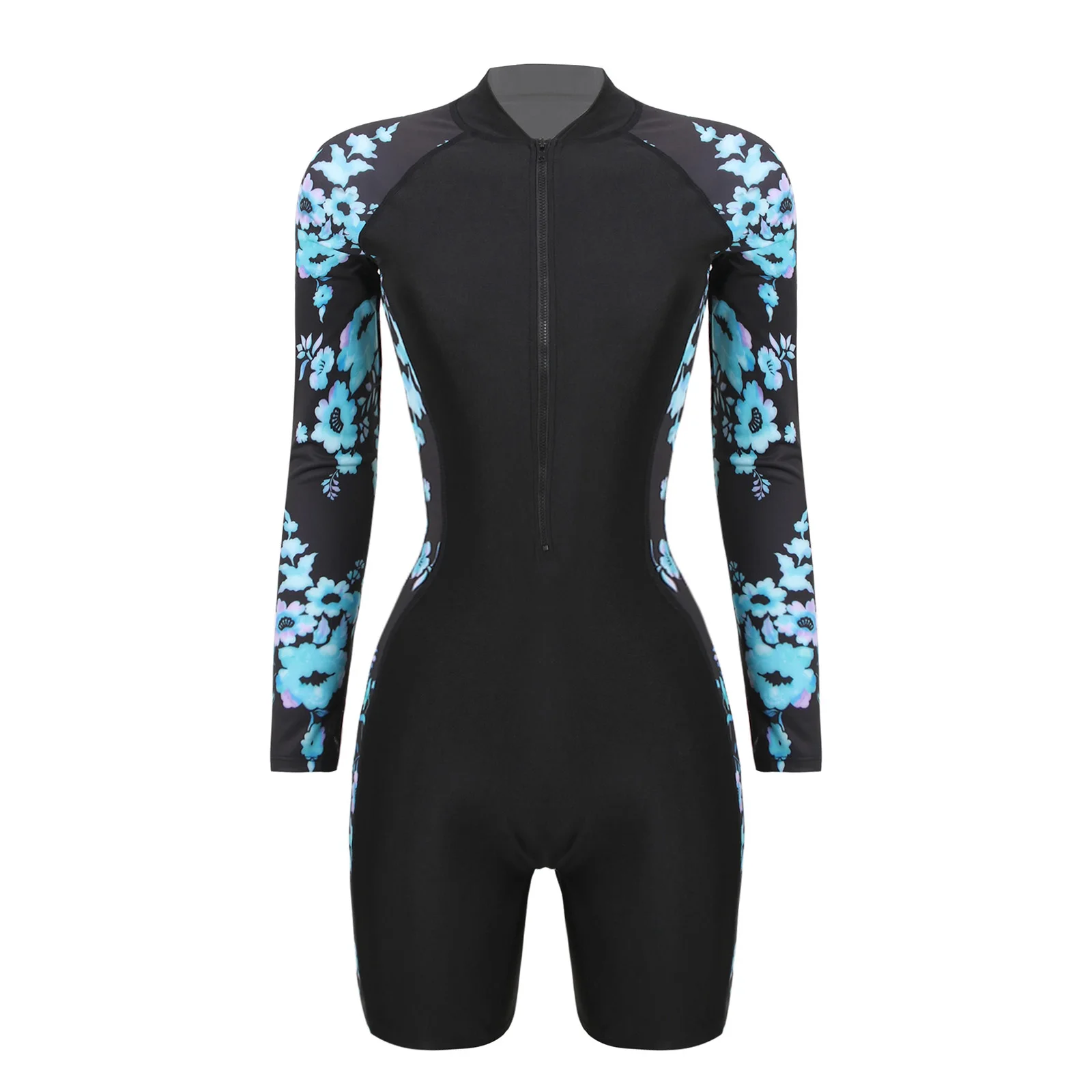 Women's Bodysuits Long Sleeve Swimsuit Swimwear Front Zipper One-piece Jumpsuit Surfing Rashguard Beachwear Swimming Wear