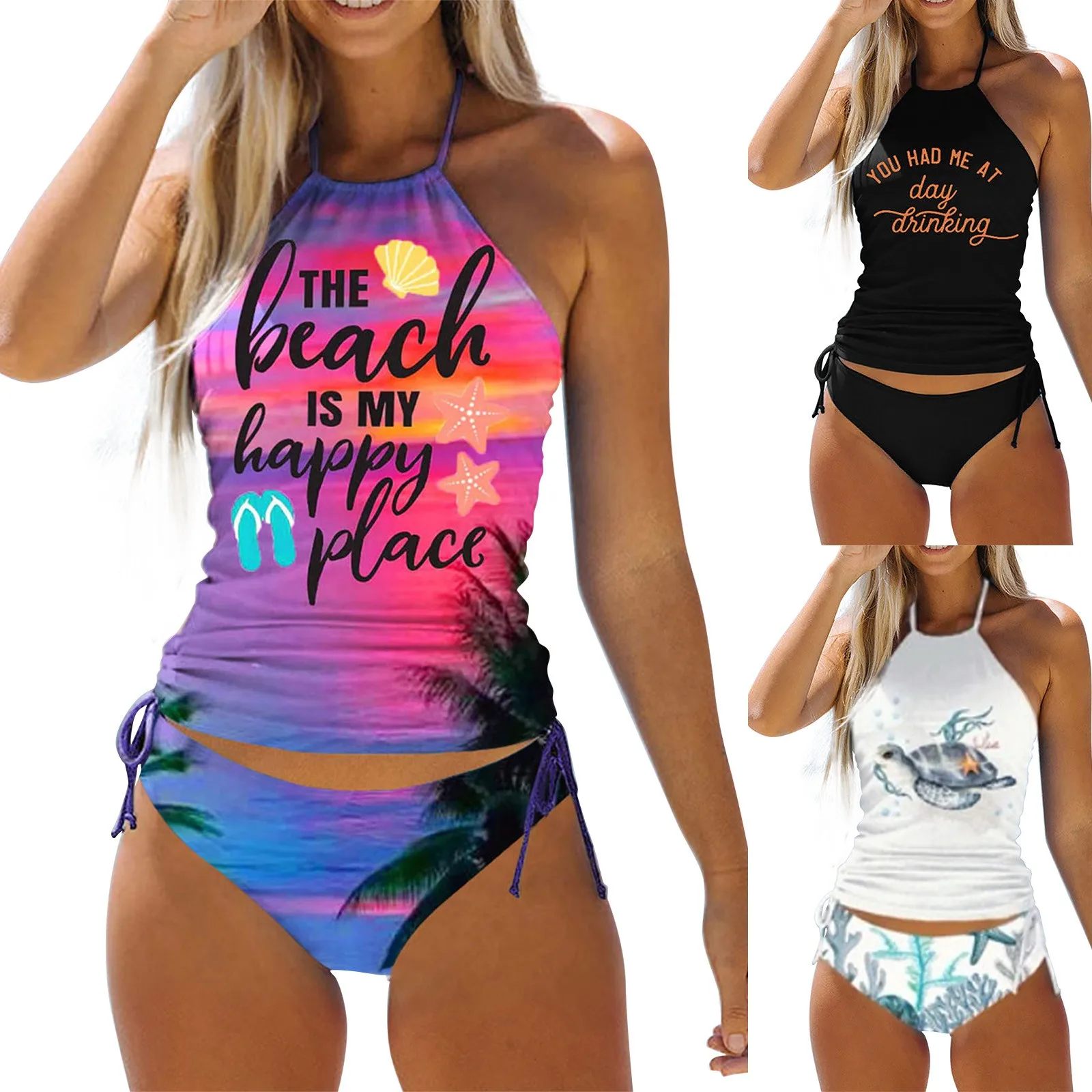 Women’s Halter Tankini Set – Two-Piece Patchwork Bikini Swimwear for Beachwear and Bathing Beachwear Swimwear