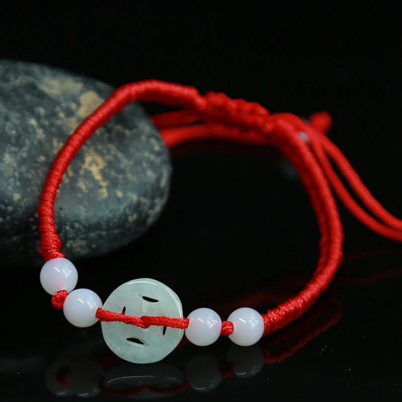 YuLingLong Trendy Geometric Natural Jade Red Rope Handmade Braid Bracelets For Women Girls Fine Jewelry Accessories Gift