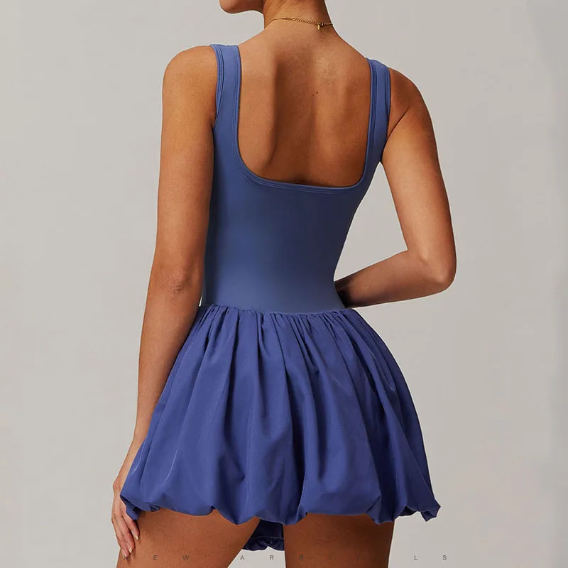 Cloud Hide Workout Running Dress Golf Tennis Gym Yoga Dresses Women Girl Safe Long Tutu Skirts Fitness Sports One Piece Dress