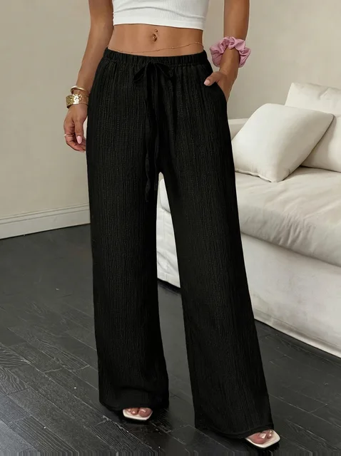 Elegantes Pantalones Anchos de Color Sólido Versátiles para Mujer 5