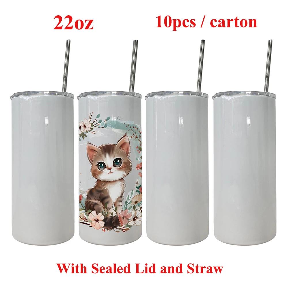

10pcs 22oz Sublimation Blank White Fatty Tumbler Stainless Steel Insulated Water Bottle Double Wall Vacuum Travel Cup Tumblers